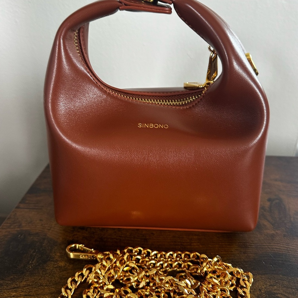 Sinbono Brown Handbag with Gold Chain